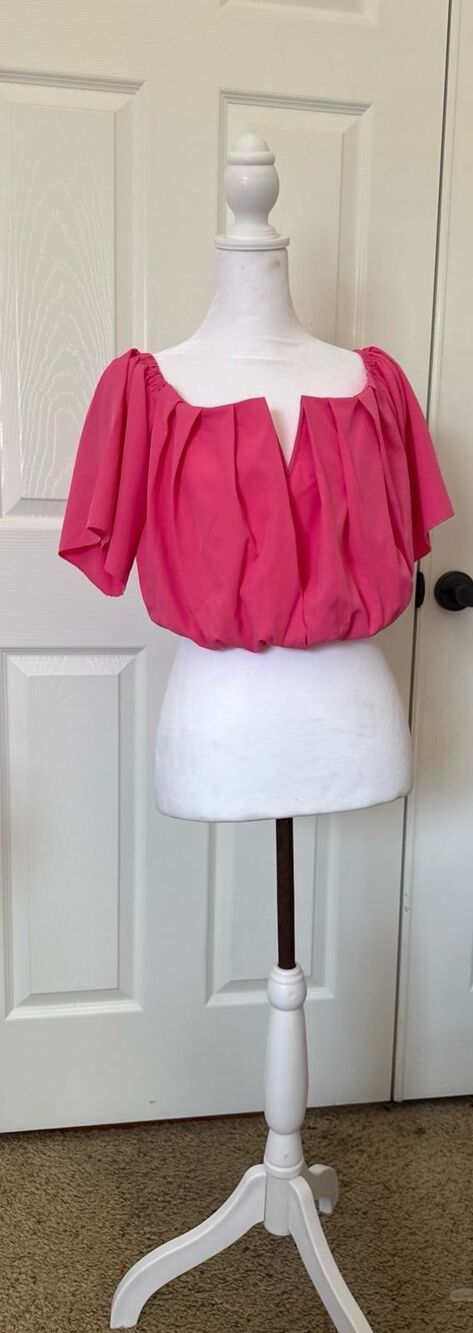 Off-Shoulder Pink Chiffon Blouse | Flowy Short Sleeve Top